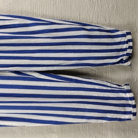 BERSHKA Blue White Striped Paper High Rise Bag Waist Skinny Leg Pull On Pant - Picture 8 of 13